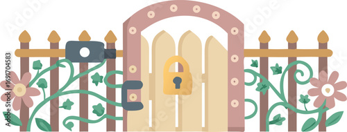 A sturdy wooden fence with a closed gate secured by a lock, symbolizing privacy and protection.