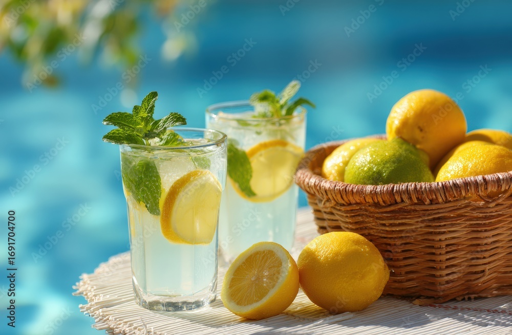 Fototapeta premium Refreshing lemonade cocktails by a pool