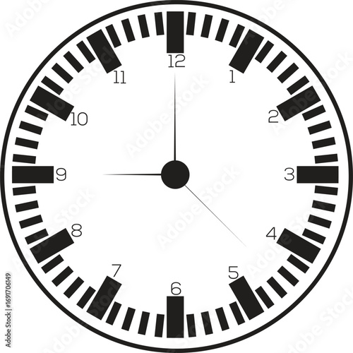 A simple illustration of a classic clock face with black hands indicating the time set against depicting punctuality and time management