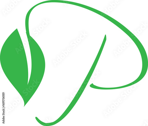 Green Leaf and Letter P Logo