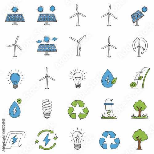 Clean vector illustration of solar panels generating renewable energy under sunlight. Modern flat design style, eco-friendly concept, sustainability, and green technology.