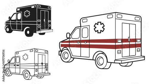Ambulance vehicle outlines with red stripe emergency