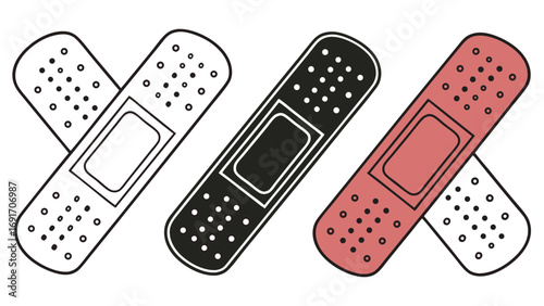 Adhesive bandages in outline and color medical first aid