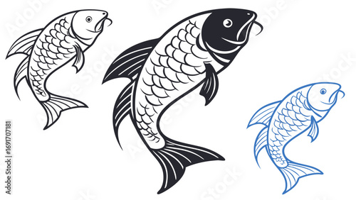 Three stylized fish outlines silhouette