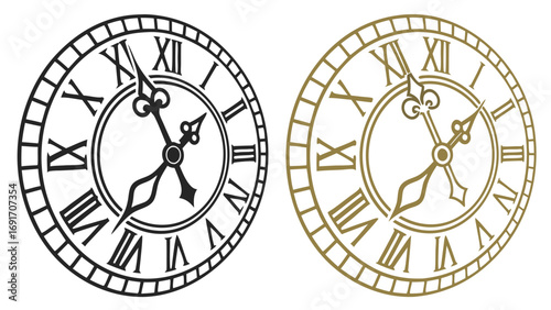 Ornate clock faces roman numerals vintage time