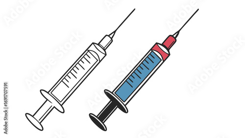 Medical syringe outline and filled injection needle