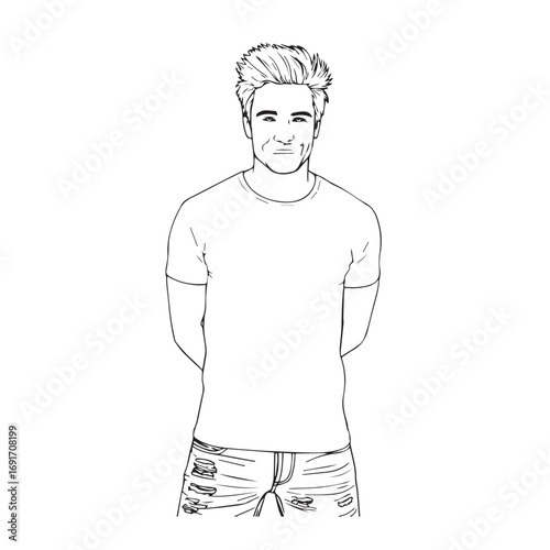 Handsome Man Black and White Illustration Vector Image Male Portrait Fashion Sketch Line Art Design	