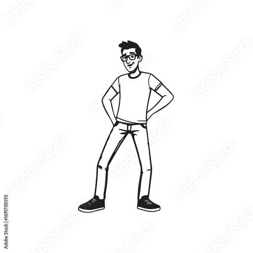 Handsome Man Black and White Illustration Vector Image Male Portrait Fashion Sketch Line Art Design	