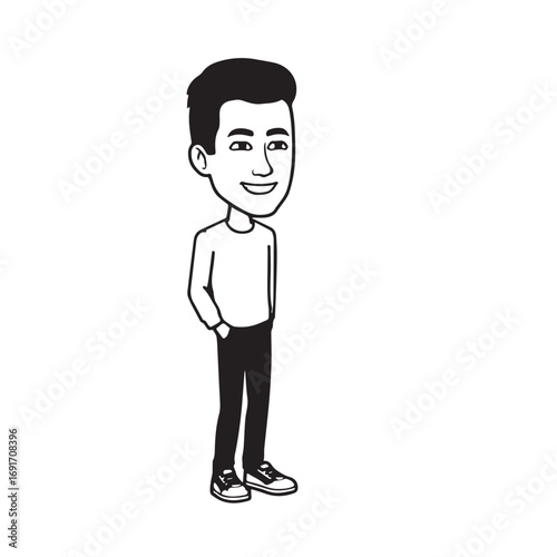 Handsome Man Black and White Illustration Vector Image Male Portrait Fashion Sketch Line Art Design	