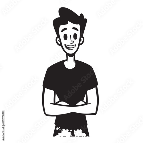 Handsome Man Black and White Illustration Vector Image Male Portrait Fashion Sketch Line Art Design	