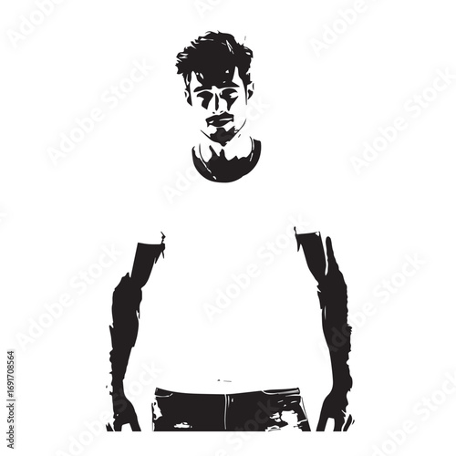 Handsome Man Black and White Illustration Vector Image Male Portrait Fashion Sketch Line Art Design	