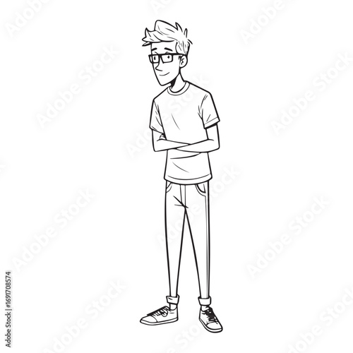 Handsome Man Black and White Illustration Vector Image Male Portrait Fashion Sketch Line Art Design	