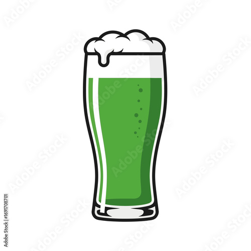 Pint of Green Beer with Frothy Head Illustration