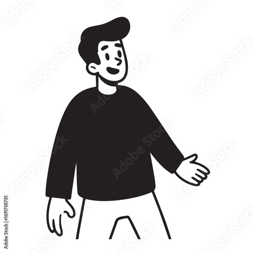 Handsome Man Black and White Illustration Vector Image Male Portrait Fashion Sketch Line Art Design	