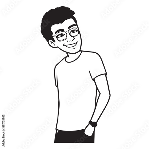 Handsome Man Black and White Illustration Vector Image Male Portrait Fashion Sketch Line Art Design	
