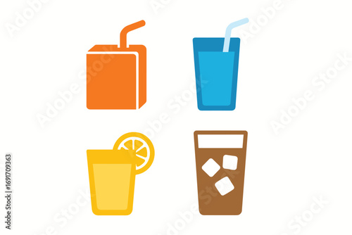 Collection of four colorful refreshing drink illustrations.