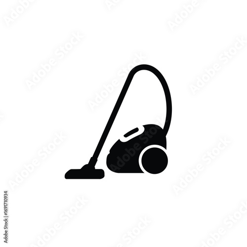 Minimalist vacuum cleaner icon with hose and nozzle on white background. EPS 10.