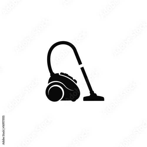 Minimalist vacuum cleaner icon with hose and nozzle on white background. EPS 10.