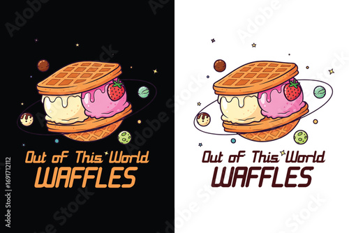 Out of This World Waffles Cosmic Ice Cream Illustration Cute Food Graphic for T Shirt and Merch