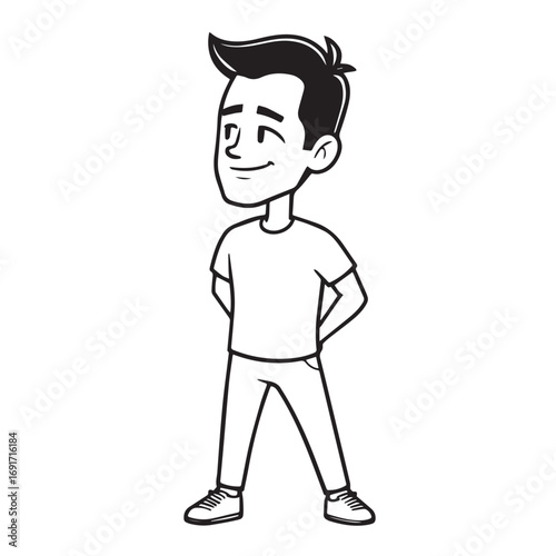 Handsome Man Black and White Illustration Vector Image Male Portrait Fashion Sketch Line Art Design	