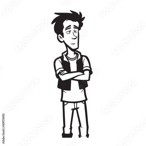 Handsome Man Black and White Illustration Vector Image Male Portrait Fashion Sketch Line Art Design	