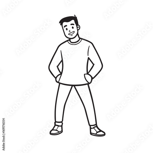 Handsome Man Black and White Illustration Vector Image Male Portrait Fashion Sketch Line Art Design	