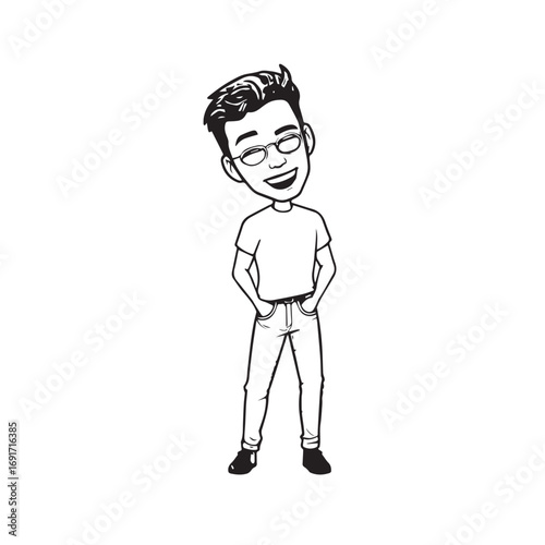 Handsome Man Black and White Illustration Vector Image Male Portrait Fashion Sketch Line Art Design	