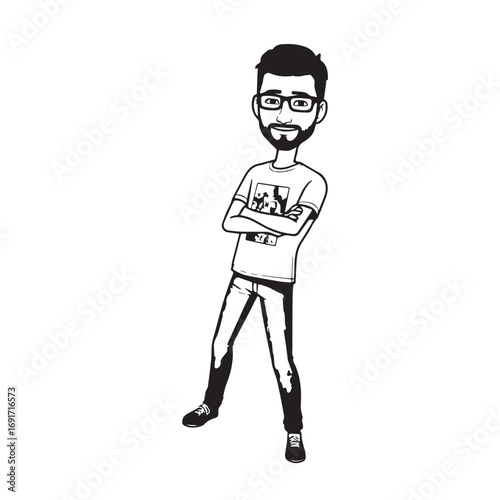 Handsome Man Black and White Illustration Vector Image Male Portrait Fashion Sketch Line Art Design	