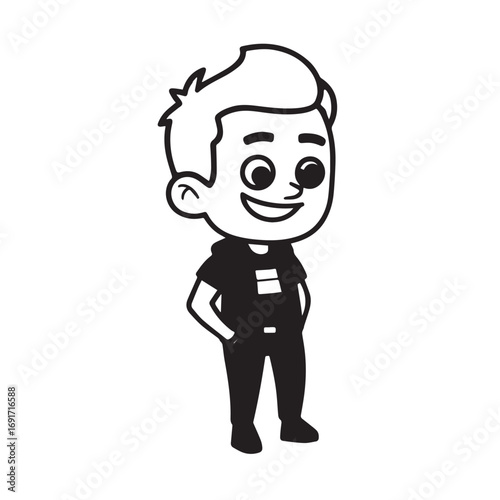 Handsome Man Black and White Illustration Vector Image Male Portrait Fashion Sketch Line Art Design	