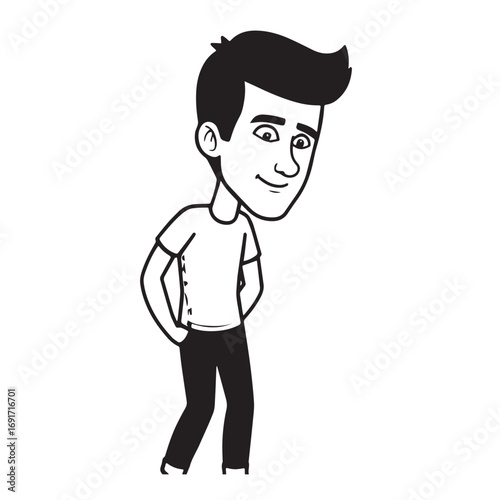 Handsome Man Black and White Illustration Vector Image Male Portrait Fashion Sketch Line Art Design	