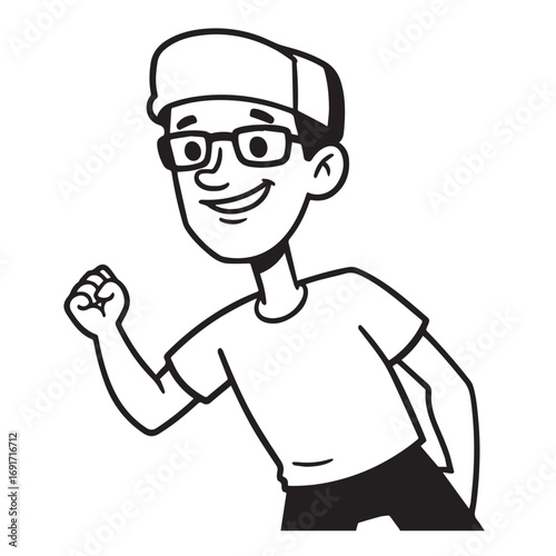 Handsome Man Black and White Illustration Vector Image Male Portrait Fashion Sketch Line Art Design	