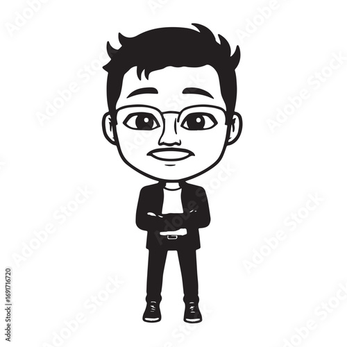 Handsome Man Black and White Illustration Vector Image Male Portrait Fashion Sketch Line Art Design	