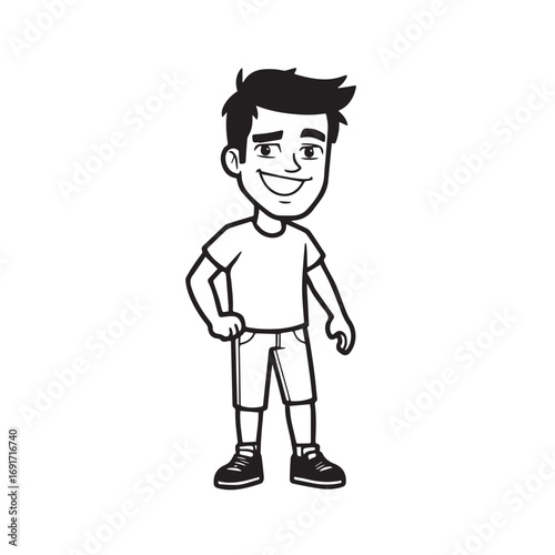 Handsome Man Black and White Illustration Vector Image Male Portrait Fashion Sketch Line Art Design	