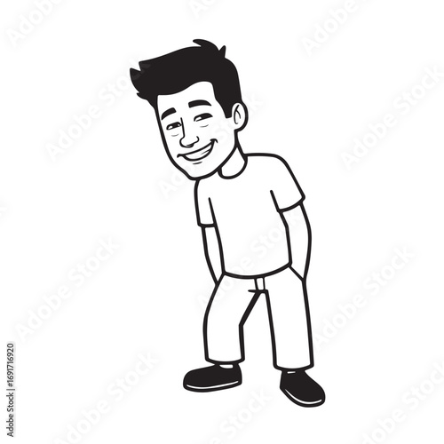 Handsome Man Black and White Illustration Vector Image Male Portrait Fashion Sketch Line Art Design	