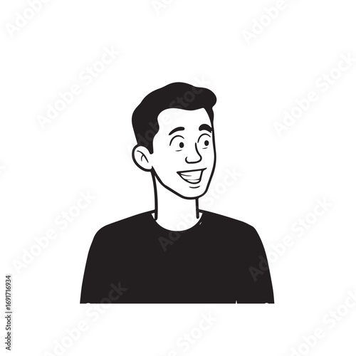 Handsome Man Black and White Illustration Vector Image Male Portrait Fashion Sketch Line Art Design	