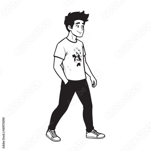 Handsome Man Black and White Illustration Vector Image Male Portrait Fashion Sketch Line Art Design	