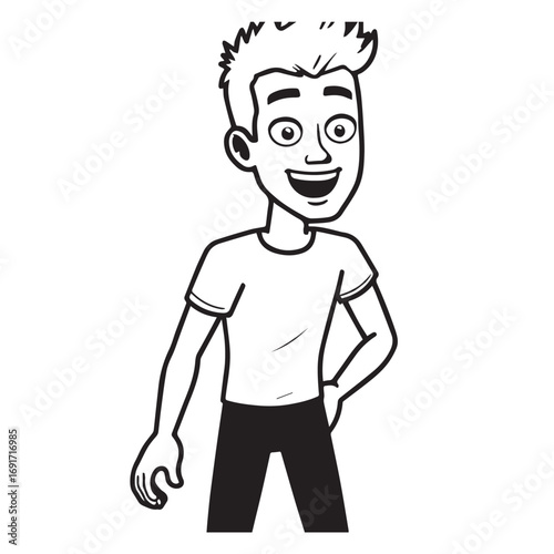 Handsome Man Black and White Illustration Vector Image Male Portrait Fashion Sketch Line Art Design	