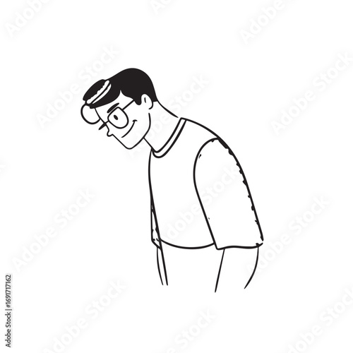Handsome Man Black and White Illustration Vector Image Male Portrait Fashion Sketch Line Art Design	
