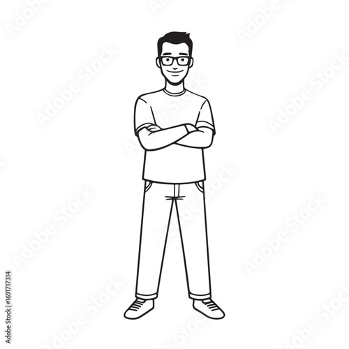 Handsome Man Black and White Illustration Vector Image Male Portrait Fashion Sketch Line Art Design	