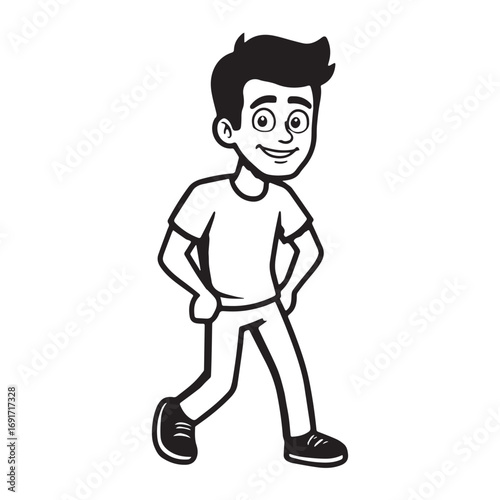 Handsome Man Black and White Illustration Vector Image Male Portrait Fashion Sketch Line Art Design	