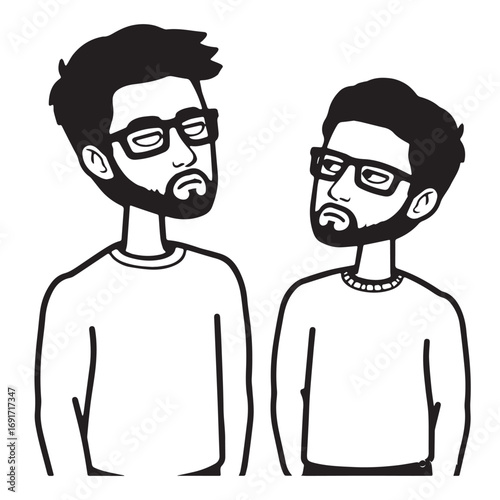 Handsome Man Black and White Illustration Vector Image Male Portrait Fashion Sketch Line Art Design	