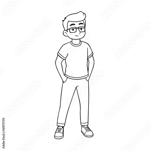 Handsome Man Black and White Illustration Vector Image Male Portrait Fashion Sketch Line Art Design	
