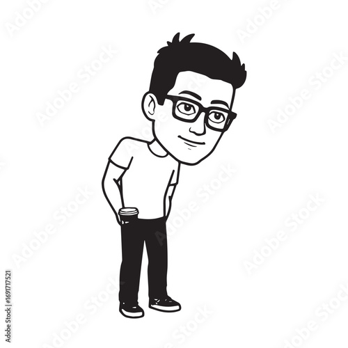 Handsome Man Black and White Illustration Vector Image Male Portrait Fashion Sketch Line Art Design	