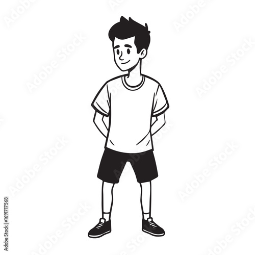 Handsome Man Black and White Illustration Vector Image Male Portrait Fashion Sketch Line Art Design	