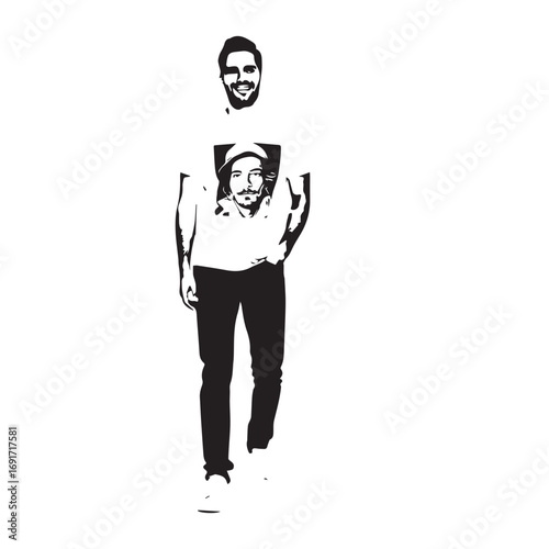 Handsome Man Black and White Illustration Vector Image Male Portrait Fashion Sketch Line Art Design	