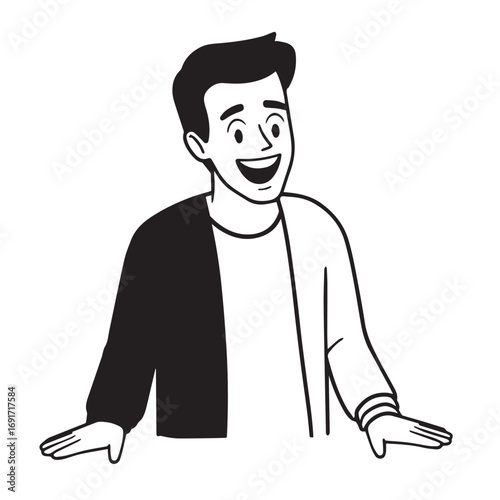 Handsome Man Black and White Illustration Vector Image Male Portrait Fashion Sketch Line Art Design	