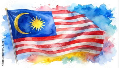 Malaysian flag in watercolor