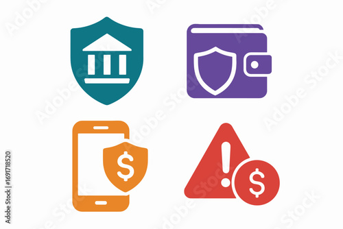Financial Security Icons - Bank Wallet Mobile Alert.
