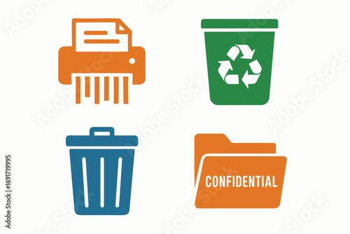 Document Shredder, Recycle Bin, Trash Can, and Confidential Folder Icons.