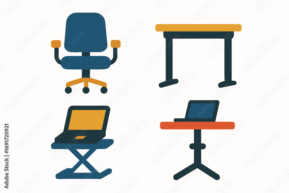 Fototapeta premium Collection of office furniture and equipment for a productive workspace.